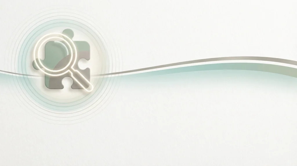 Abstract design with a magnifying glass and a flowing wave.