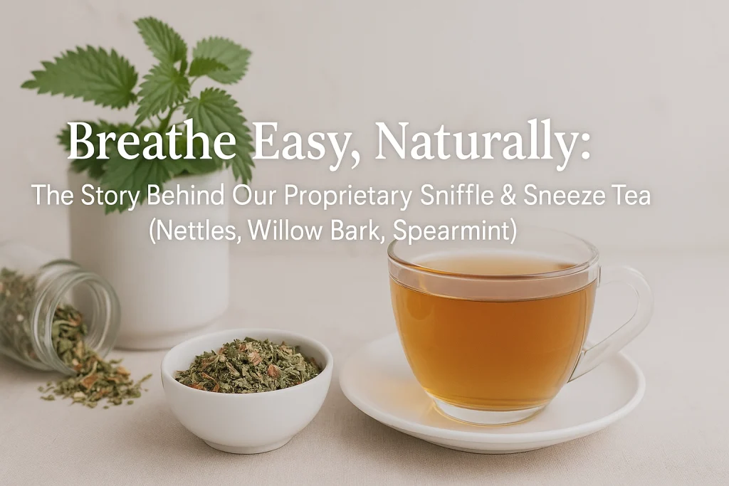 Herbal tea and dried herbs for natural respiratory relief.