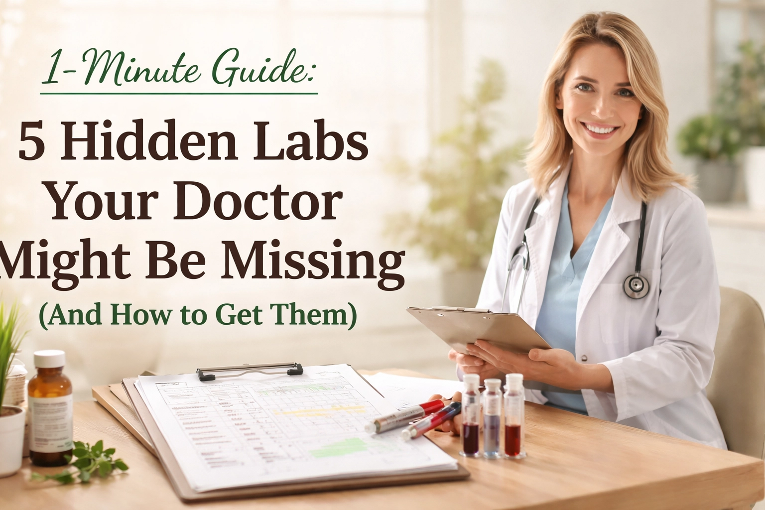 A doctor holding a tablet with lab samples in the foreground, highlighting hidden labs.