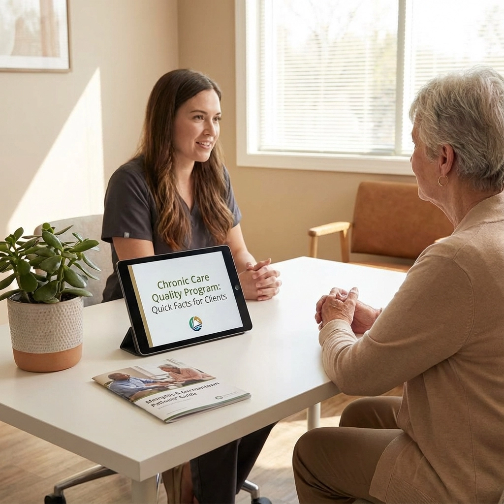 A young woman assisting an elderly woman with a digital tablet.