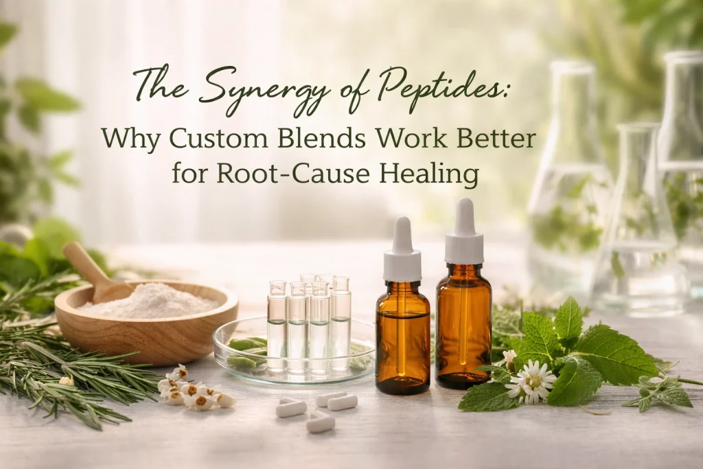 Essential oils and natural ingredients for healing with peptides.