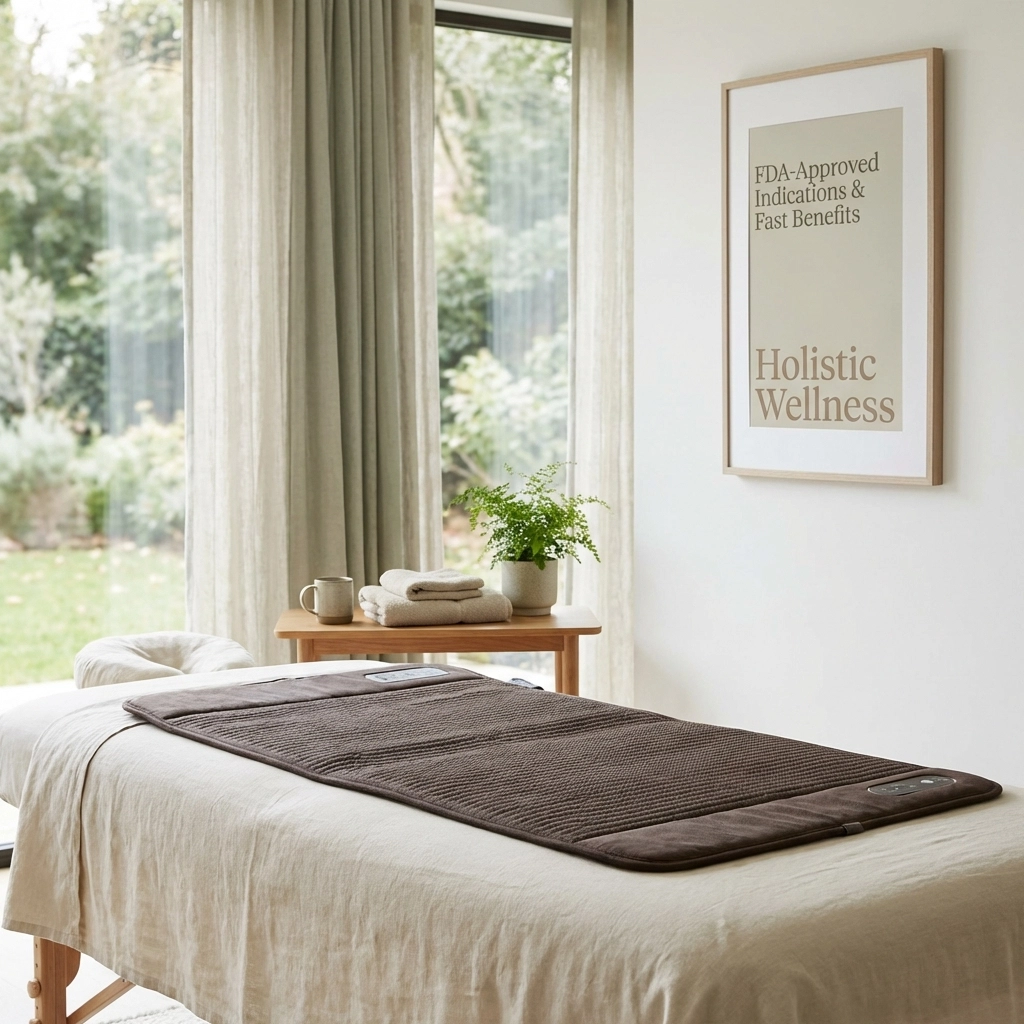Cozy massage room with a comfortable table and soft natural light.