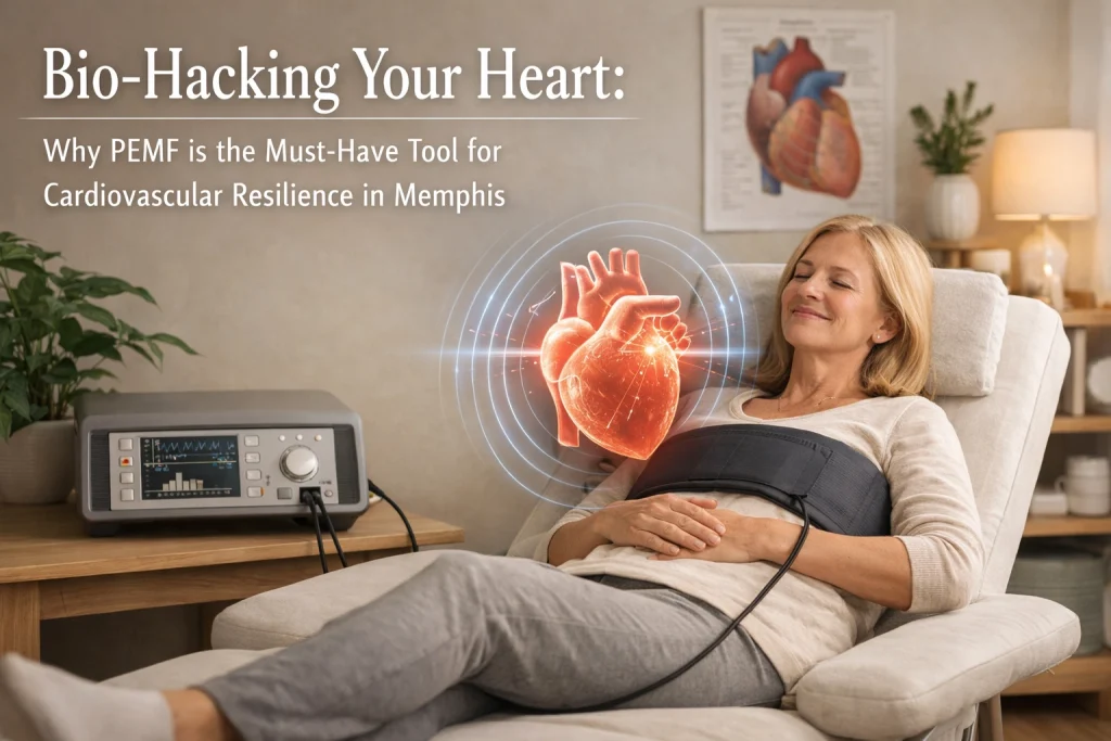Woman undergoing heart tracking for stress and war resilience.