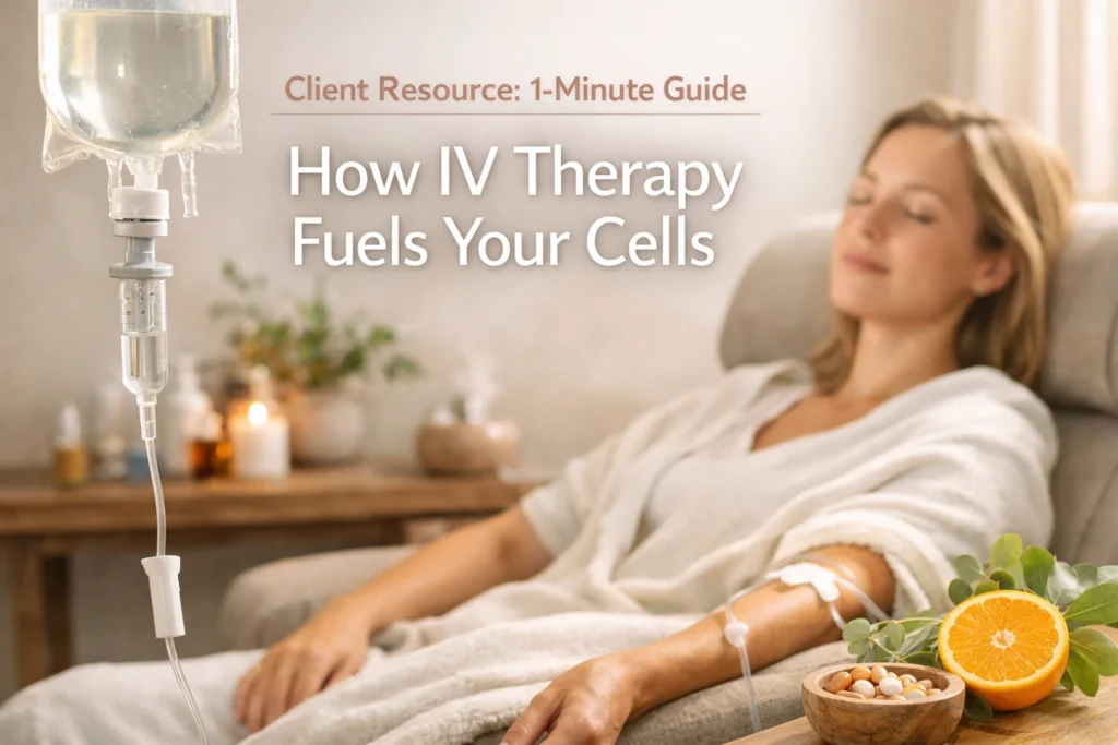 Woman receiving IV therapy in a calm, cozy setting.