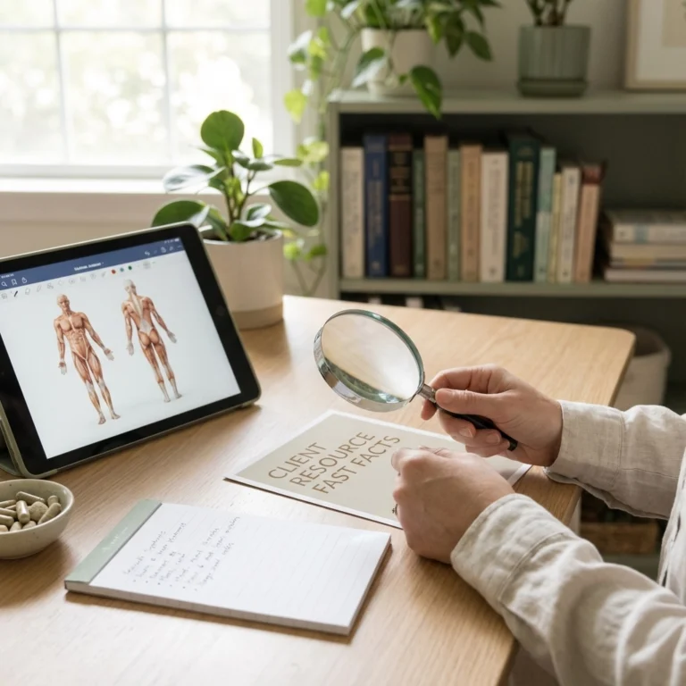 Person studying human anatomy using a tablet and notebook.