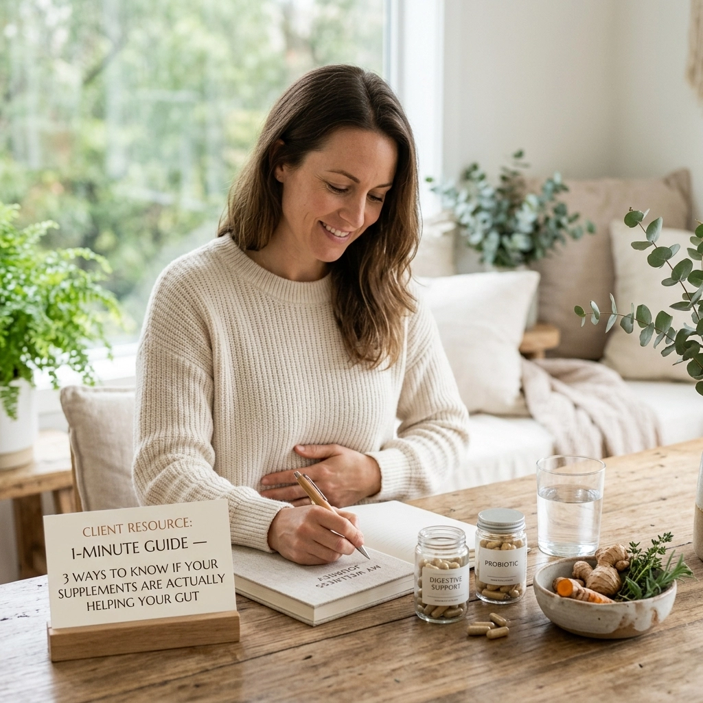 Client Resource: 1-Minute Guide : 3 Ways to Know if Your Supplements Are Actually Helping Your Gut