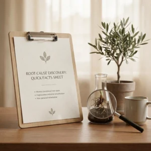 Clipboard with root cause facts sheet and roots