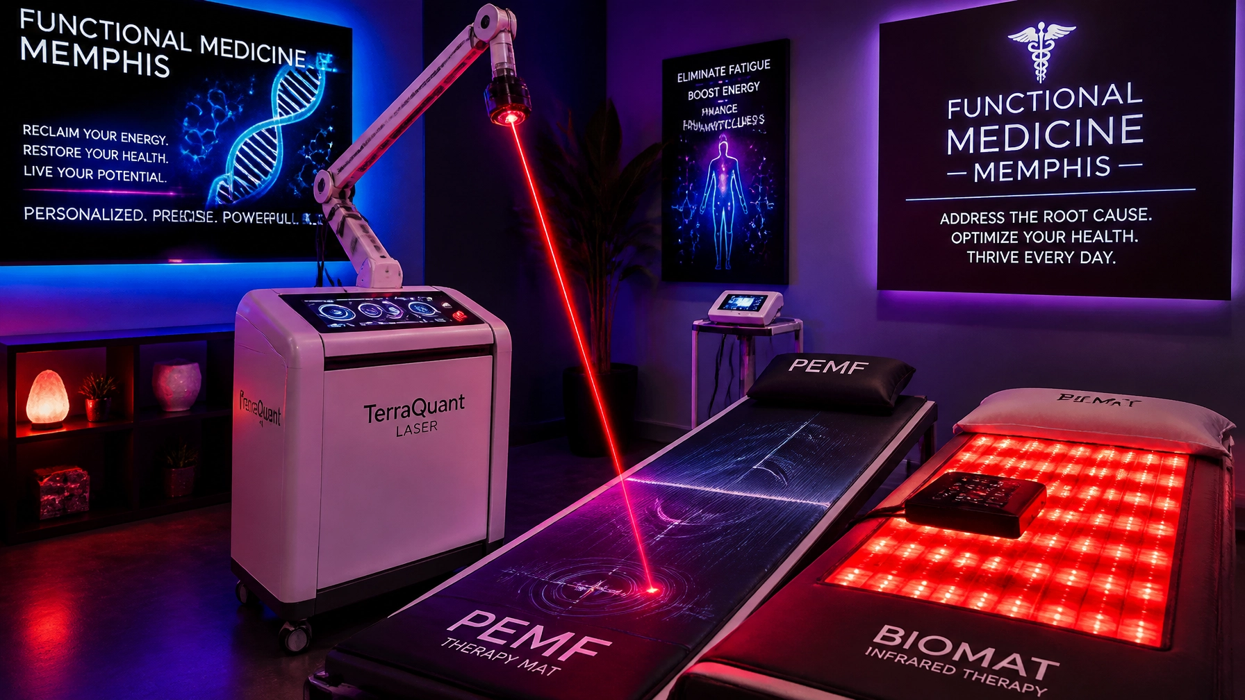 Clinic room with laser and PEMF therapy