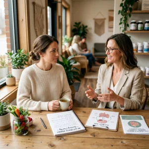 Nutritionist consulting client over health notesprovider